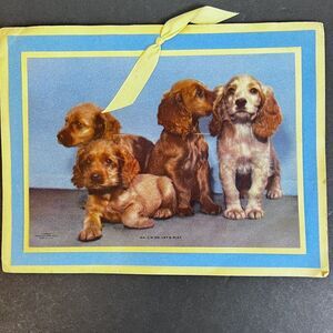 1947 Chrustnas Card Spaniel Puppies Dogs, Calendar Inside Ephemeral Pennsylvania